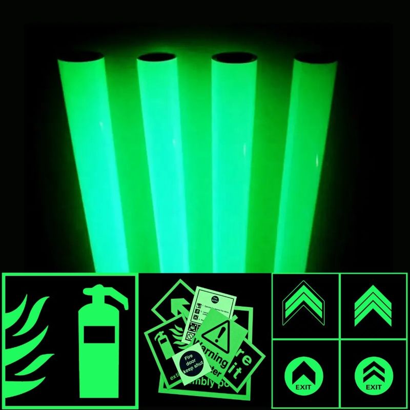 12 Horas Verde Impermeável Auto-Adesivo Fotoluminescente Filtro de Vinil Luminoso para Sinais de Saída