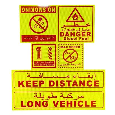 Bom preço Danger Long Vehicle Speed Limited Etiqueta refletora em árabe saudita para reboque de caminhão on-line